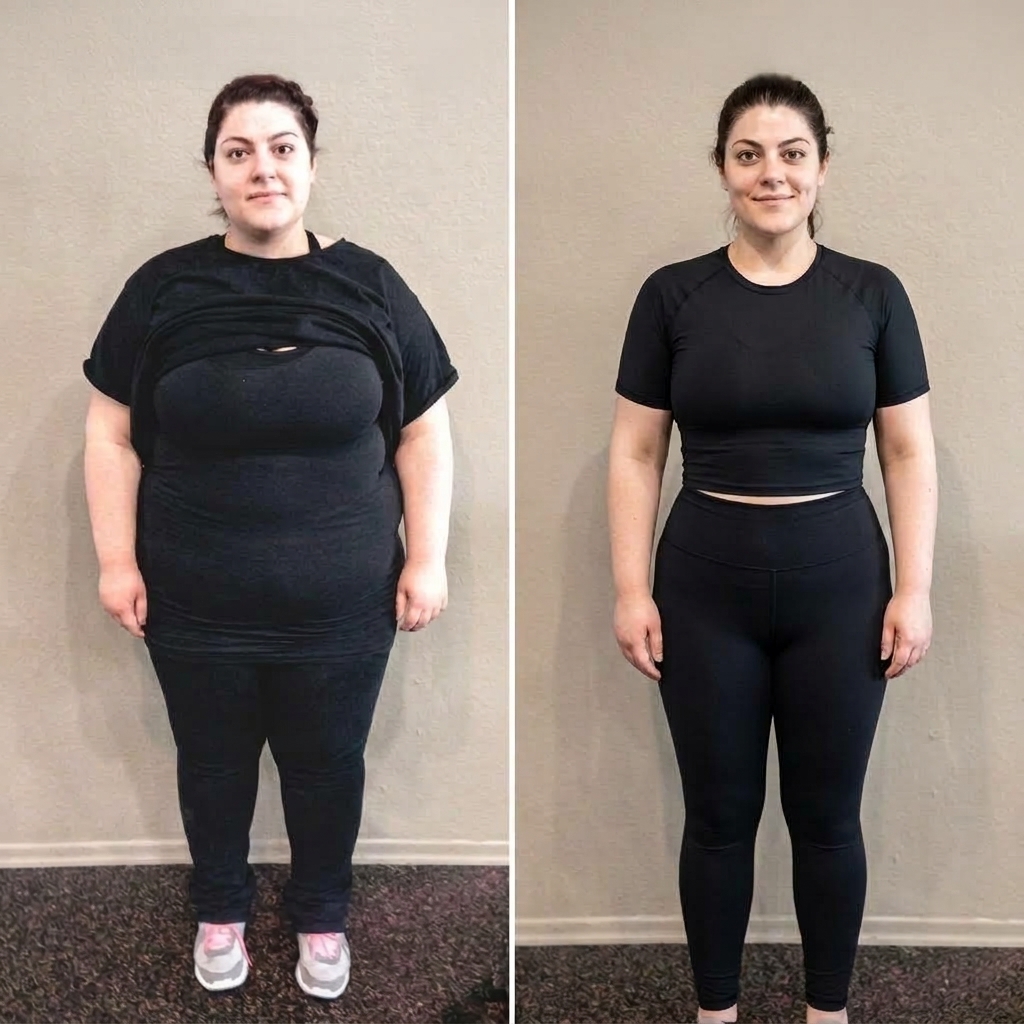 Emily R. before and after weight loss transformation