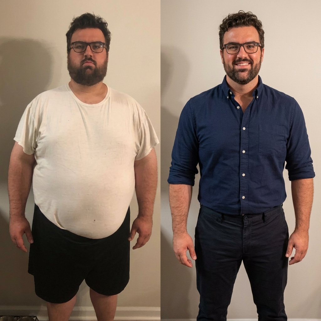 Michael B. before and after body transformation